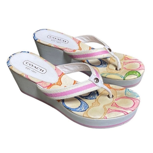 Coach Felicite Platform Wedge Sandal Signature C White Pink Multicolor - Picture 10 of 10